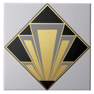 Gold, Black and Grey Art Deco Ceramic Tile