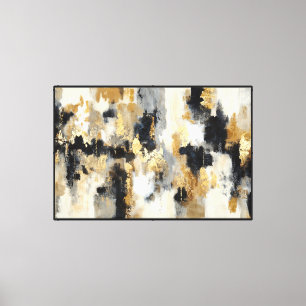 Gold, Black, and Grey Layered Brush Abstract Wall Canvas Print