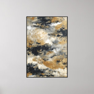 Gold, Black, and Grey Textured Abstract Wall Art