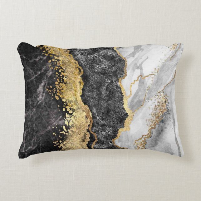Gold Black And White Abstract  Accent Pillow (Front)