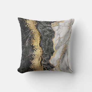 Gold Black And White Abstract  Throw Pillow