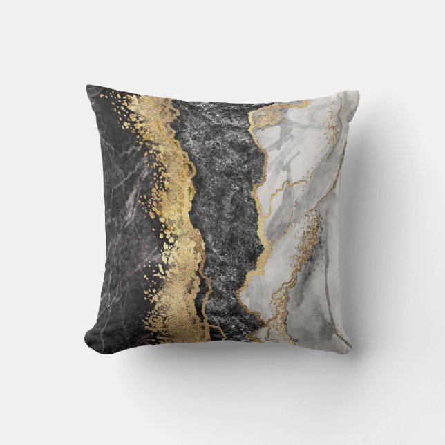 Gold Black And White Abstract  Throw Pillow (Front)