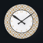 Gold, Black and White Art Deco Fan Flowers Pattern Round Clock<br><div class="desc">Gold,  black and white art deco fan flowers pattern clock. The design features an art deco sunrise motif in gold,  black and white.</div>