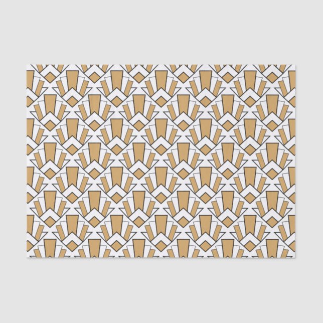 Gold, Black and White Art Deco Fan Flowers Pattern Tissue Paper (Front)