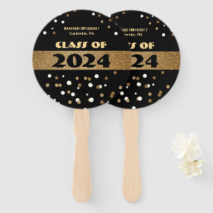 GOLD, BLACK AND WHITE GRADUATION, CLASS HAND FAN