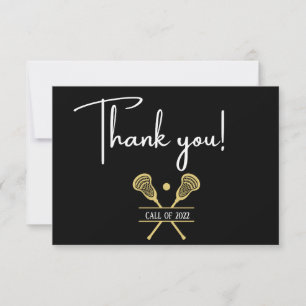 Gold Black and White Lacrosse Sports  Thank You Ca Card
