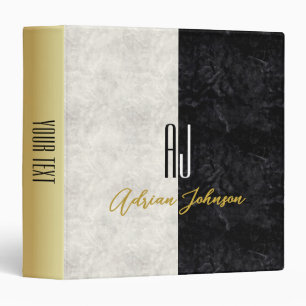 Gold Black and White Marble Monogrammed Binder