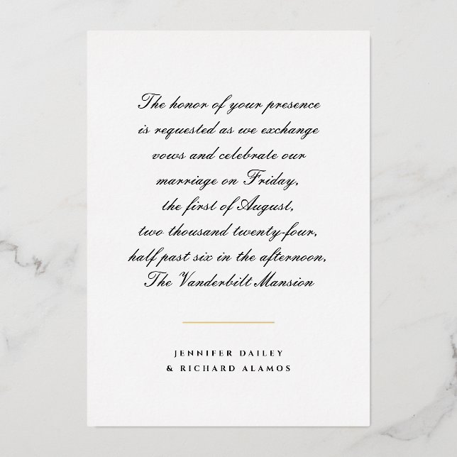 Gold, Black, and White Script Wedding Invitation (Front)