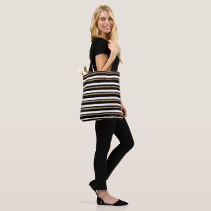 Gold Black and White Striped Custom Tote Bag