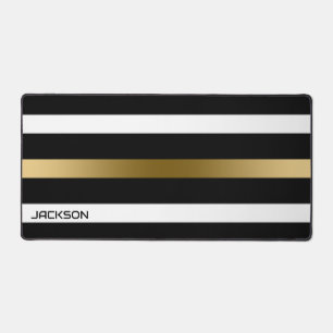 Gold Black And White Stripes Desk Mat