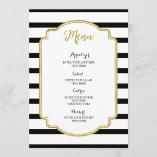 Gold Black and White Stripes Wedding Menu
