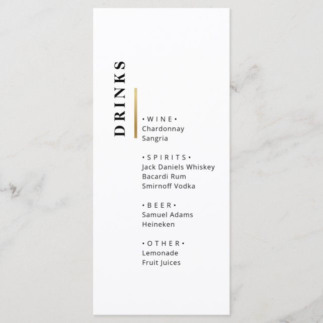 Gold Black and white Typography wedding Bar Menu (Front)