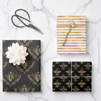 Gold Black Apiary Queen Bee Wrapping Paper Sheet
