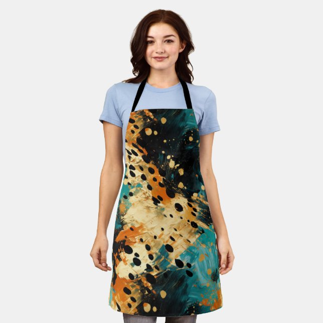 Gold Black Aqua Orange Leopard Abstract Apron (Worn)