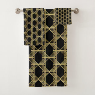 Gold Black Art Deco Diamond Chic Retro Pattern Bath Towel Set