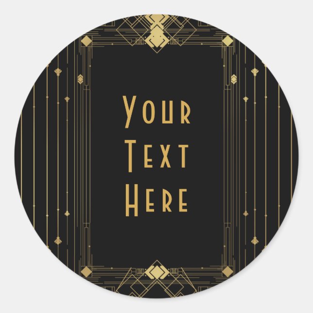 Gold & Black Art Deco Gatsby Roaring 20's Elegant Classic Round Sticker (Front)
