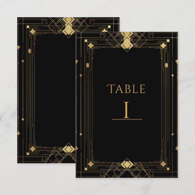 Gold & Black Art Deco Gatsby Roaring 20's Elegant Invitation (Front/Back)