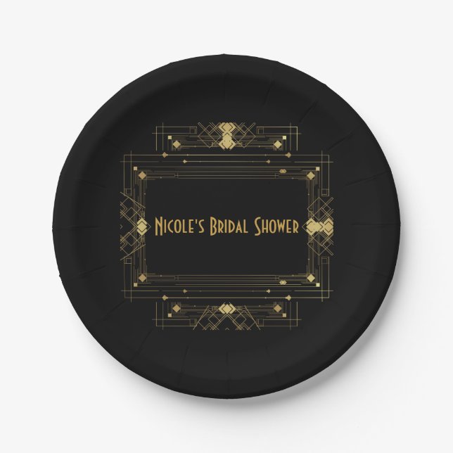 Gold & Black Art Deco Gatsby Roaring 20's Elegant Paper Plate (Front)
