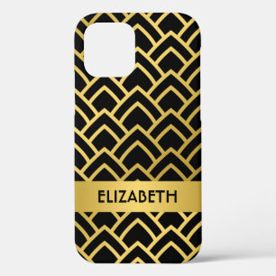 Gold Black Art Deco Geometric Pattern Personalize iPhone 12 Case