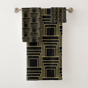 Gold Black Art Deco Geometric Sleek Retro Glam Bath Towel Set