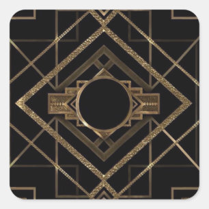 gold, black,art deco, nouveau,vintage,elegant square sticker