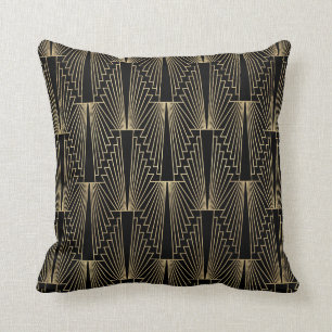 Gold & black Art-deco pattern Throw Pillow