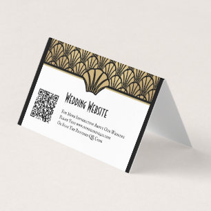 Gold Black Art Deco QR Code Website Wedding Business Card