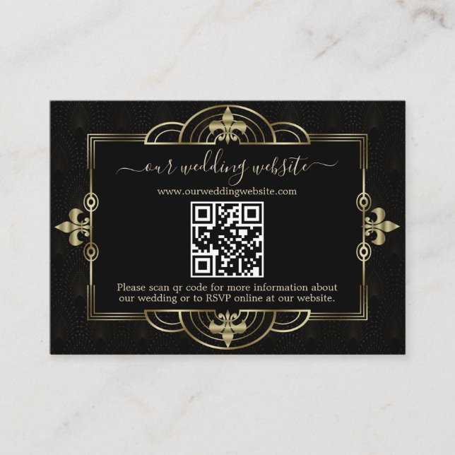 Gold Black Art Deco QR Code Wedding  Enclosure Card (Front)