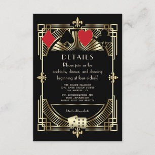 Gold Black Art Deco Roaring 20s Wedding Reception Enclosure Card