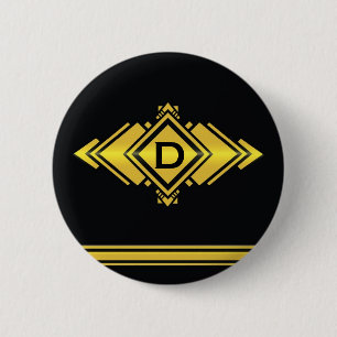Gold & Black Art Deco Style Monogram 2 Inch Round Button