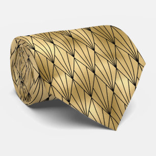 Gold black art deco tiled pattern neck tie