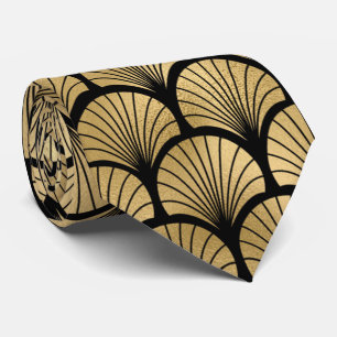 Gold black art deco tiled pattern neck tie