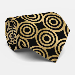 Gold black art deco tiled pattern neck tie