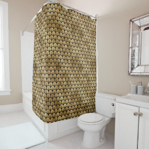 gold black art deco tiled pattern Shower Curtain