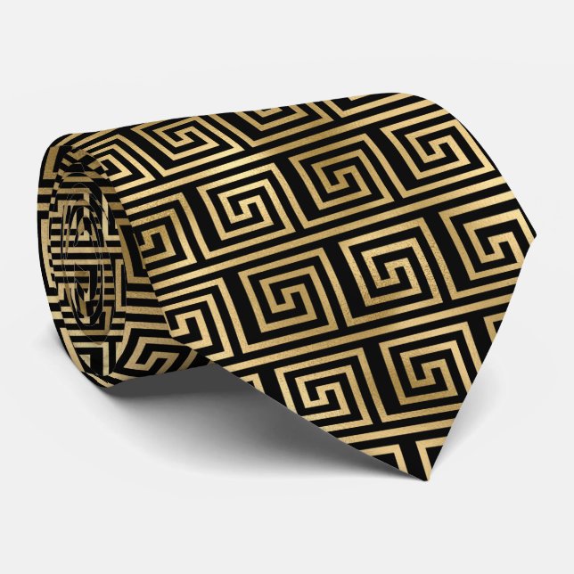 gold black art deco tiled pattern tie (Rolled)