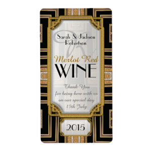 Gold+Black Art Déco Vin bouteille Vintage Étiquett