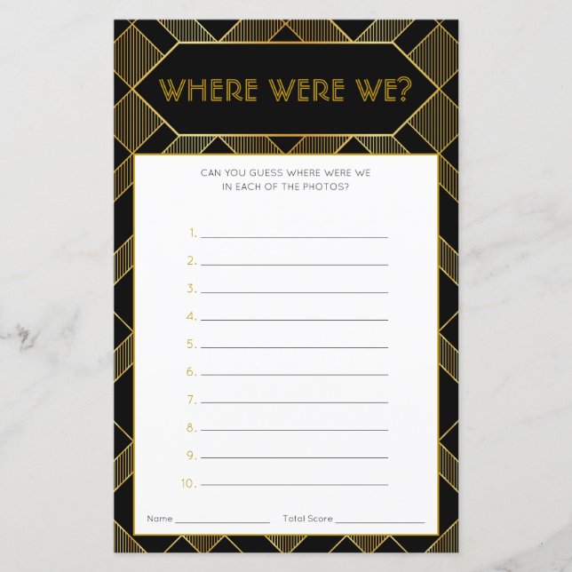 Gold & Black Art Deco Vintage Bridal Shower Game (Front)