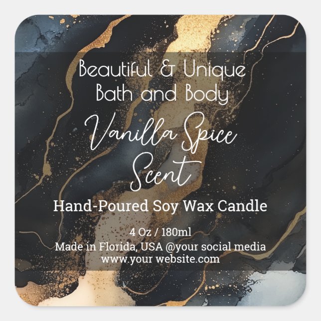 Gold Black Artwork Bottle Candle Jar Product Label (Front)
