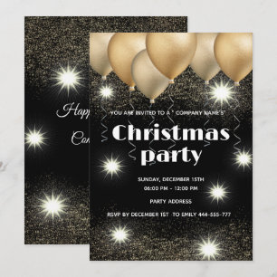 Gold/black balloon corporate Christmas party Invitation