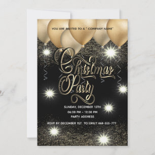 Gold/black balloon corporate Christmas party Invitation