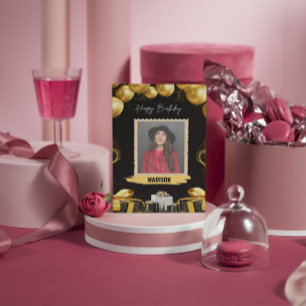 Gold & Black Balloons and Presents  Card