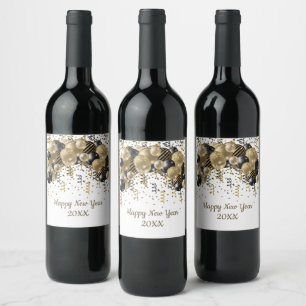 Gold Black Balloons Confetti New Years Eve Party  Wine Label