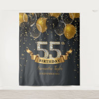 Gold black balloons diamond 55th birthday party