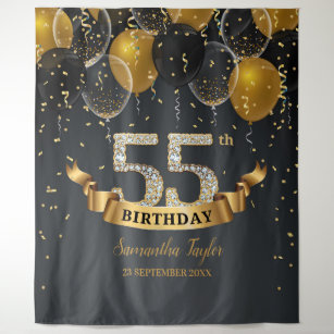 Gold black balloons diamond 55th birthday party tapestry