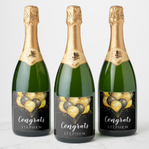 Gold Black Balloons  Sparkling Wine Label