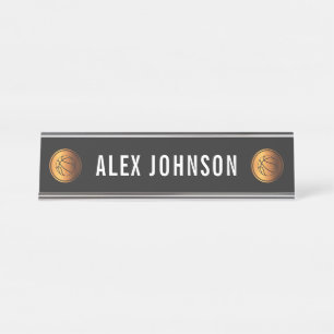 Gold & Black Basketball Ball Icon Coach Custom Fun Desk Name Plate