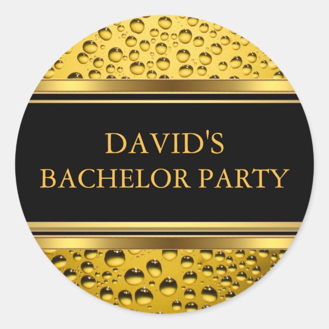 Gold & Black Beer Bachelor Party Sticker (Front)