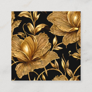 Gold Black Blush Delicate Floral Pattern Square Business Card