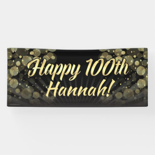 Gold/Black Bokeh 100th Birthday Party Decoration Banner