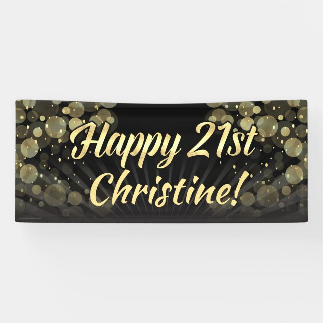Gold/Black Bokeh 21st Birthday Party Decoration Banner (Horizontal)